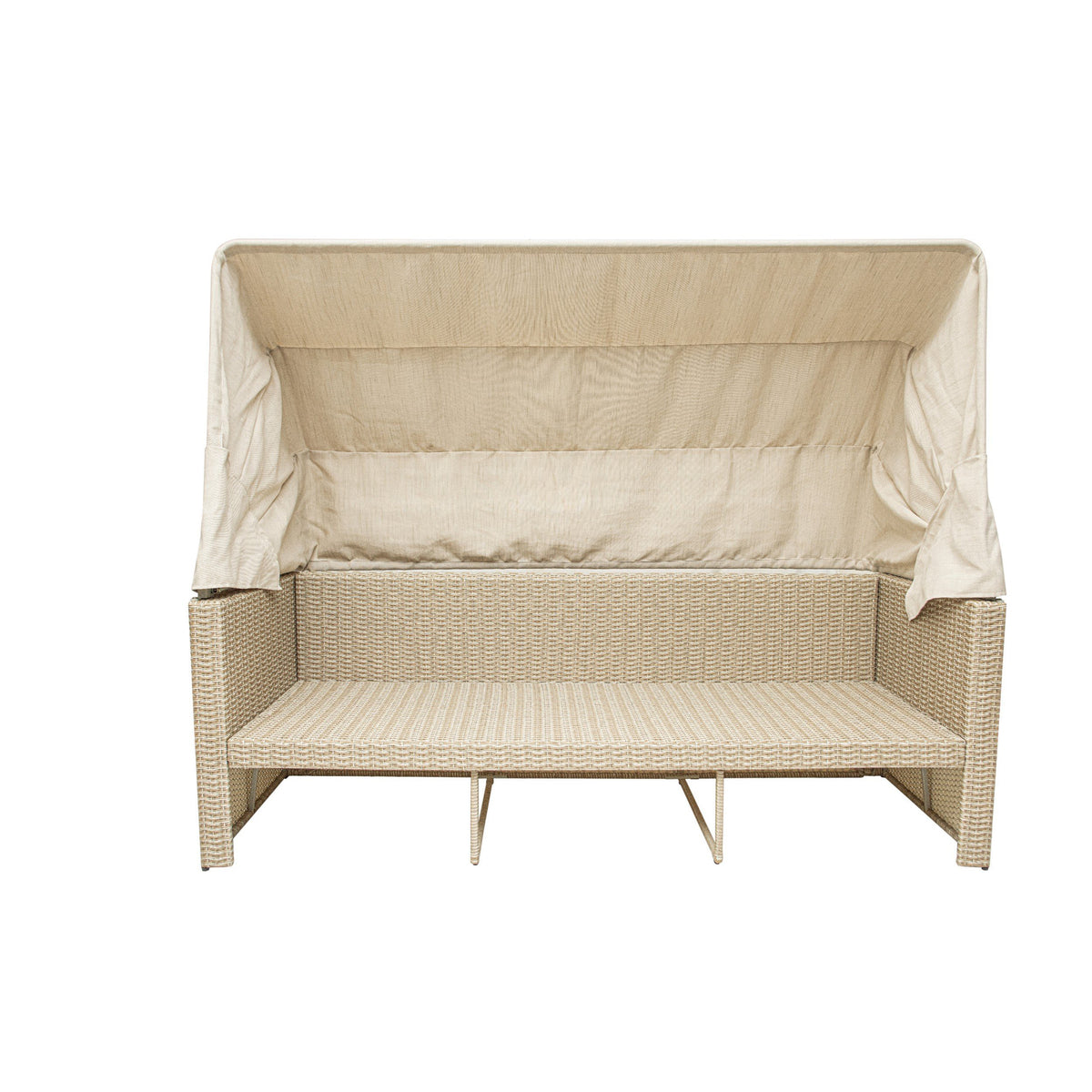 Outdoor Wicker Patio Sofa with Canopy & Ottoman Set B662