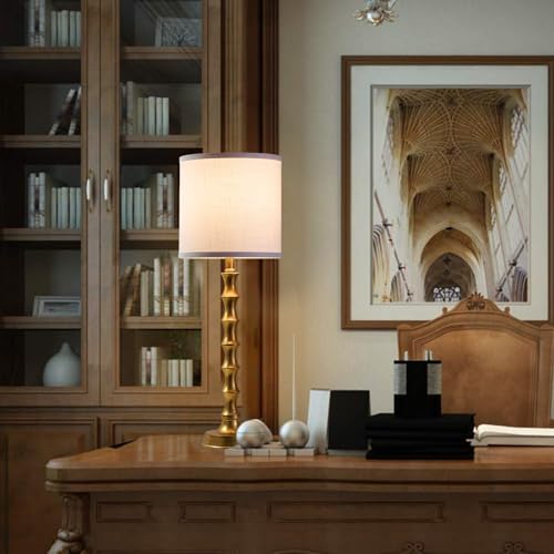 Gold Table Lamp Set of 2 Metal Bamboo Shape Linen White Shade W737