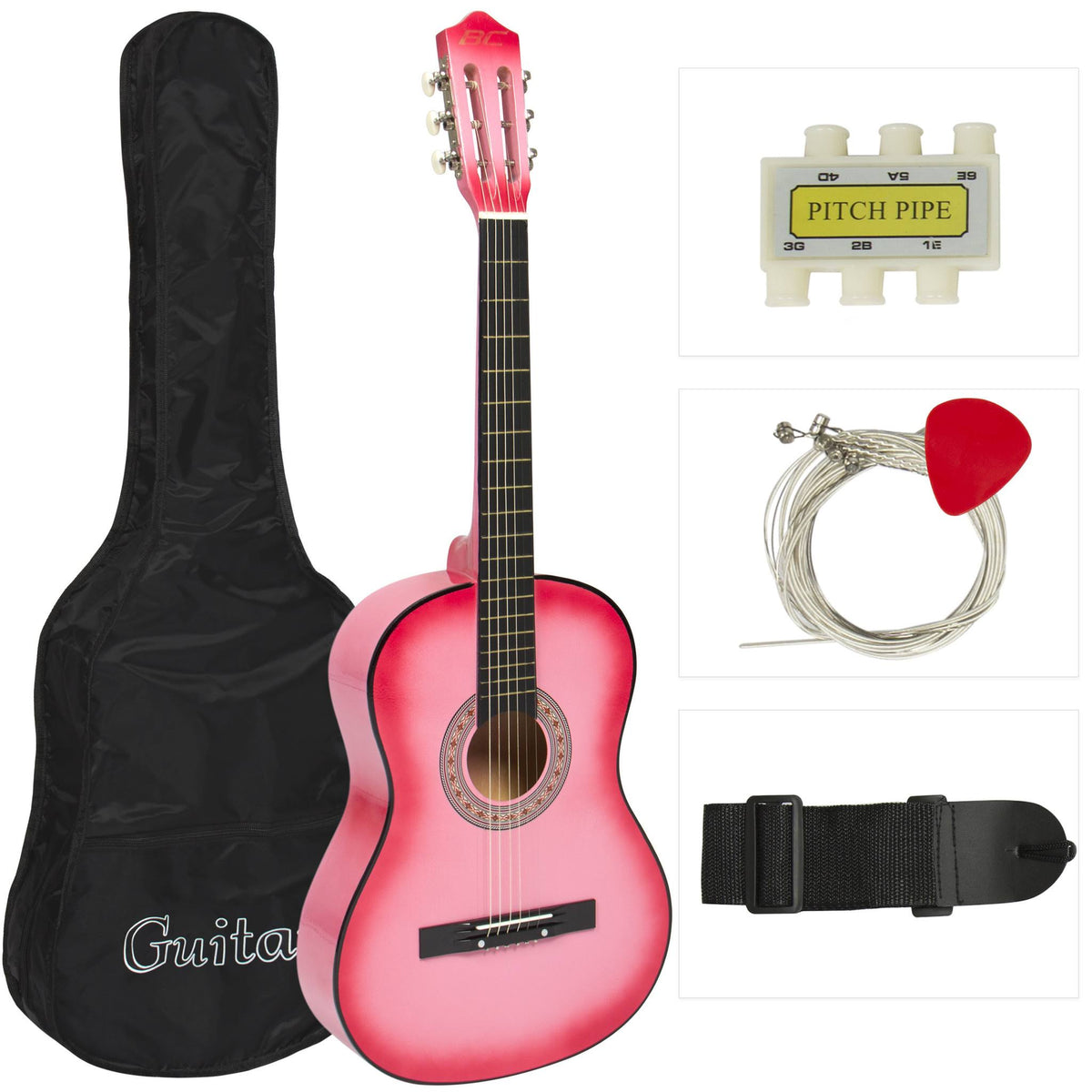 38in Pink Acoustic Guitar with Case U572