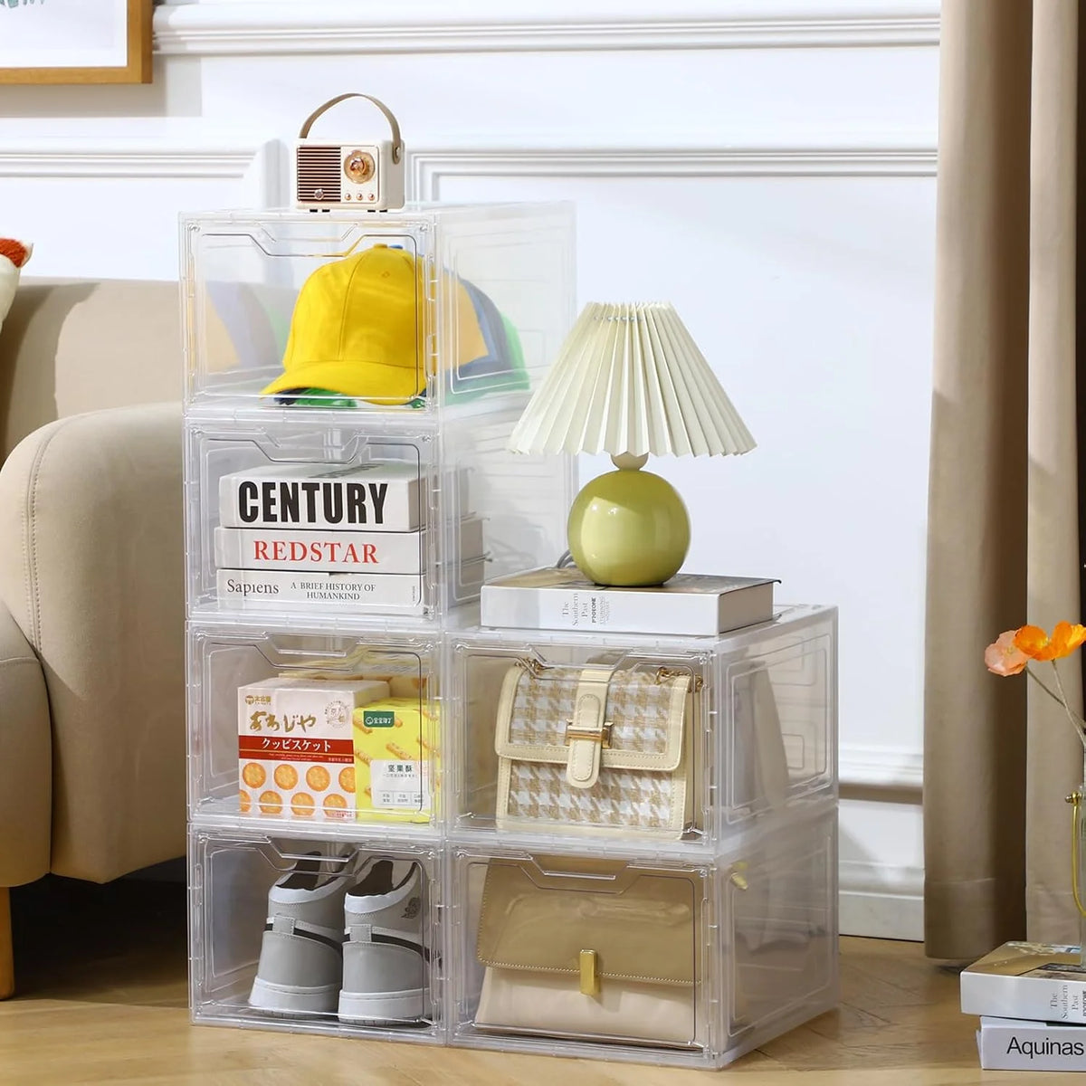 6 Pack Clear Stackable Plastic Storage Bins with Lids F1780