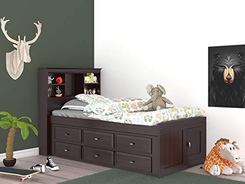 White Full Bookcase Bed with 6 Drawers F885
