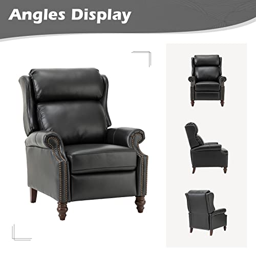 Turquoise Genuine Leather Push Back Recliner Chair with Solid Wood Legs S84833