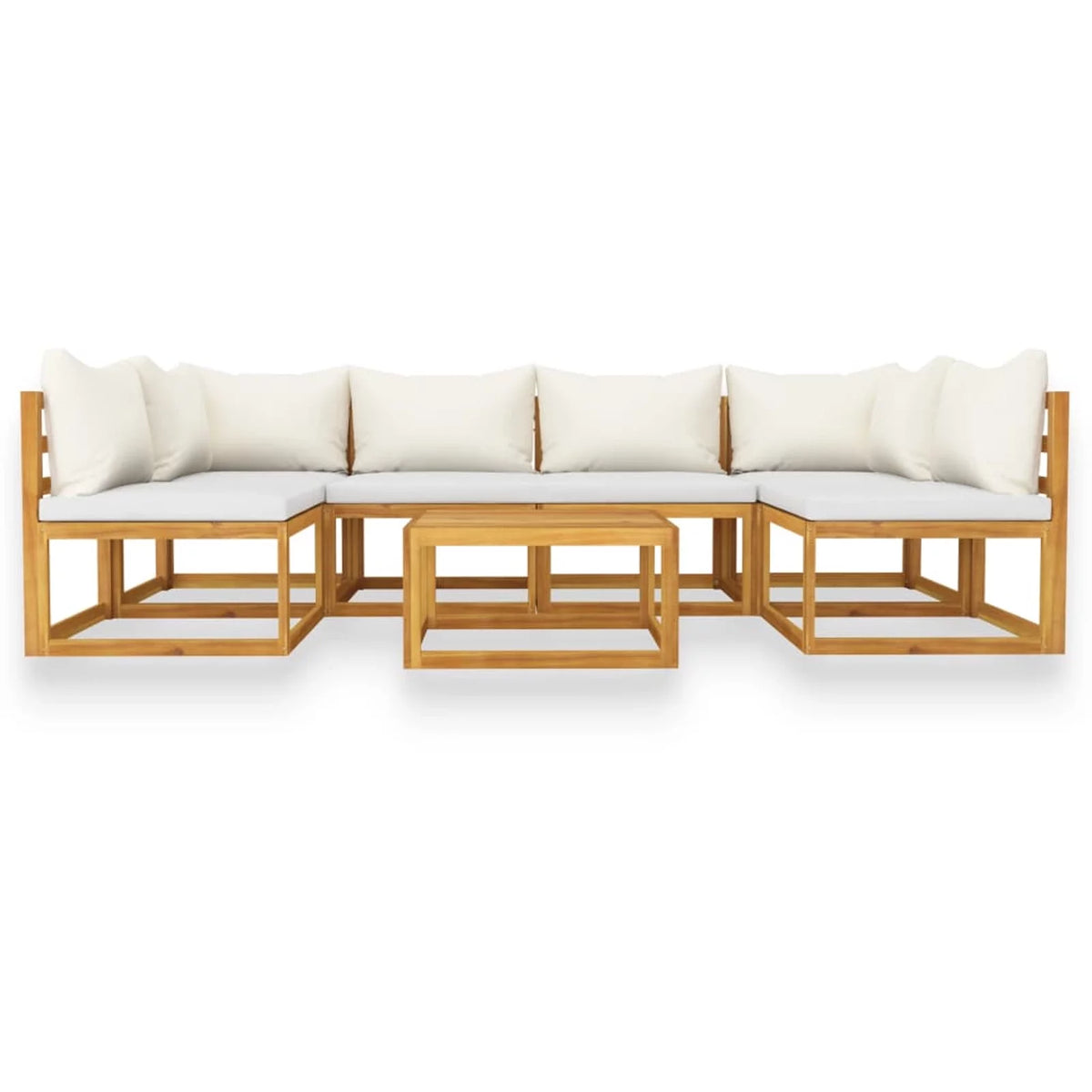 7 Piece Acacia Wood Patio Lounge Set with Cream Cushions W603954