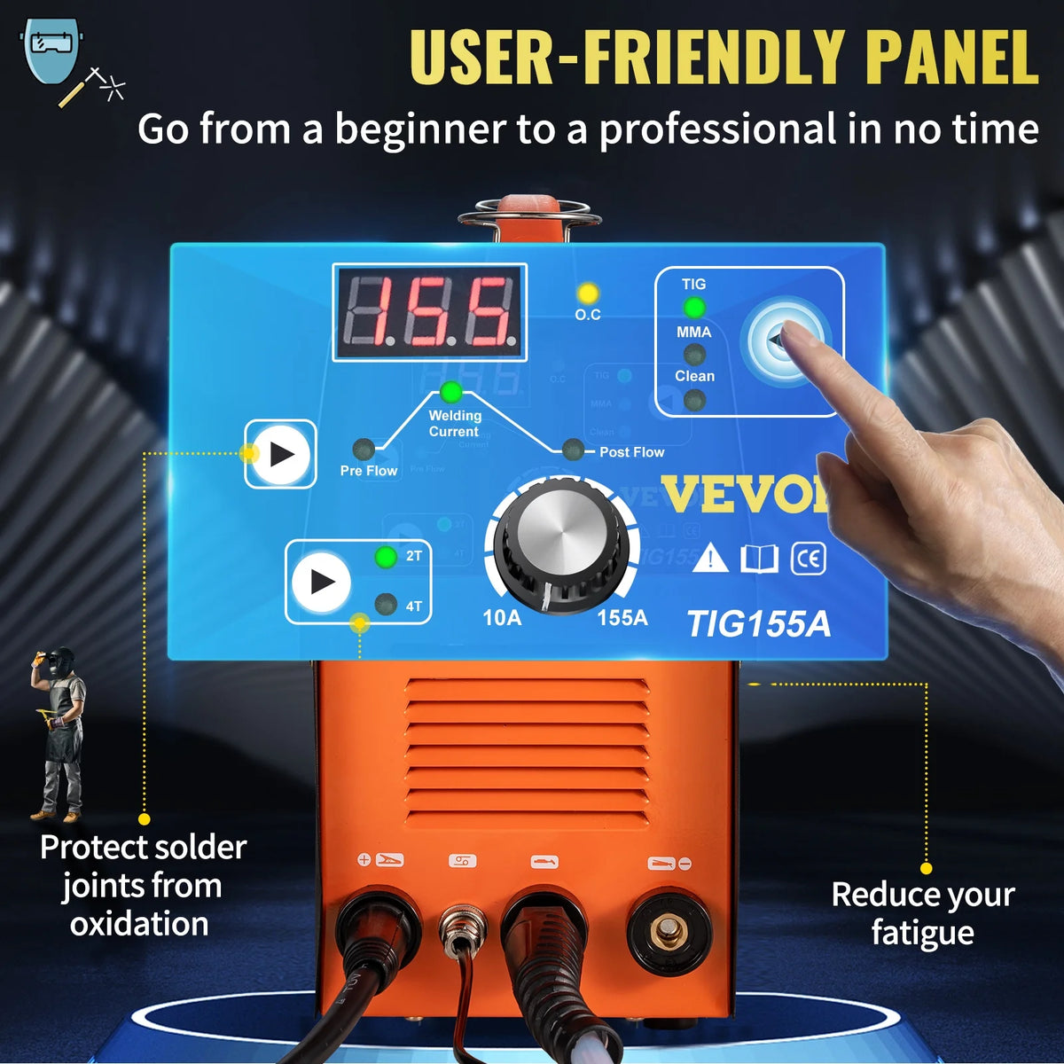 155Amp 3 in 1 TIG Welder, 110V High Frequency TIG/Stick/Clean Welding Machine Y59455