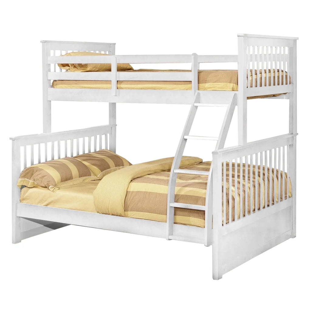 White Wooden Twin Over Full Bunk Bed with Slatted Headboard Q8120