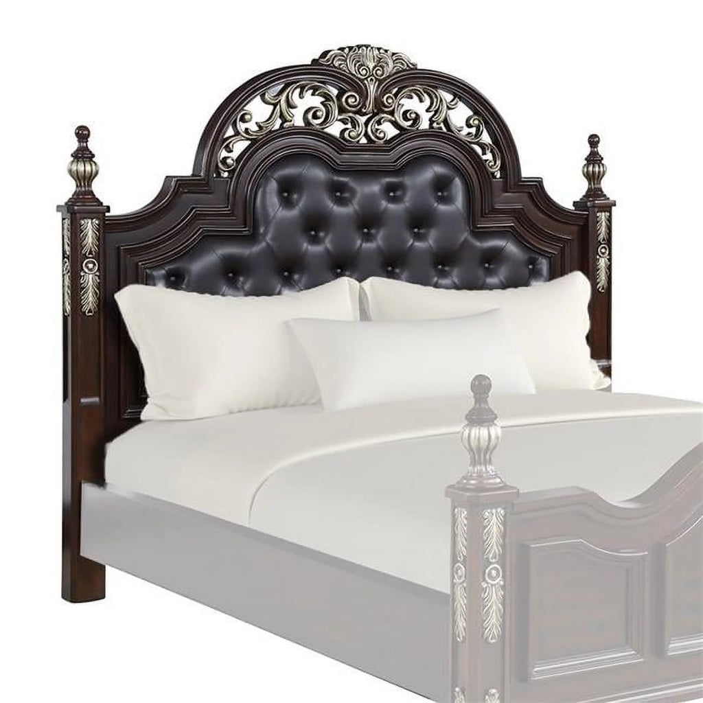 Brown Leatherette Wood Queen Headboard O741926