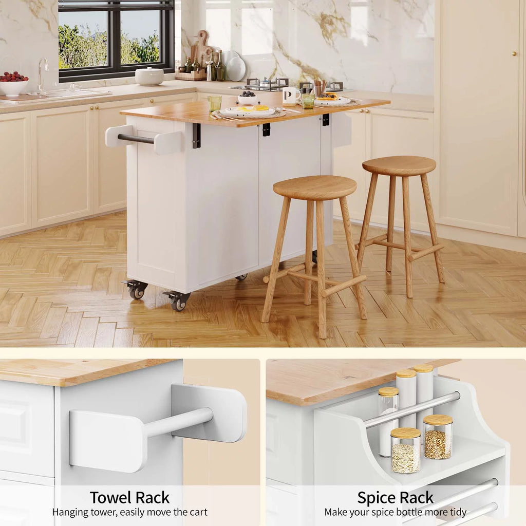 52" White Kitchen Island with Storage Y870750