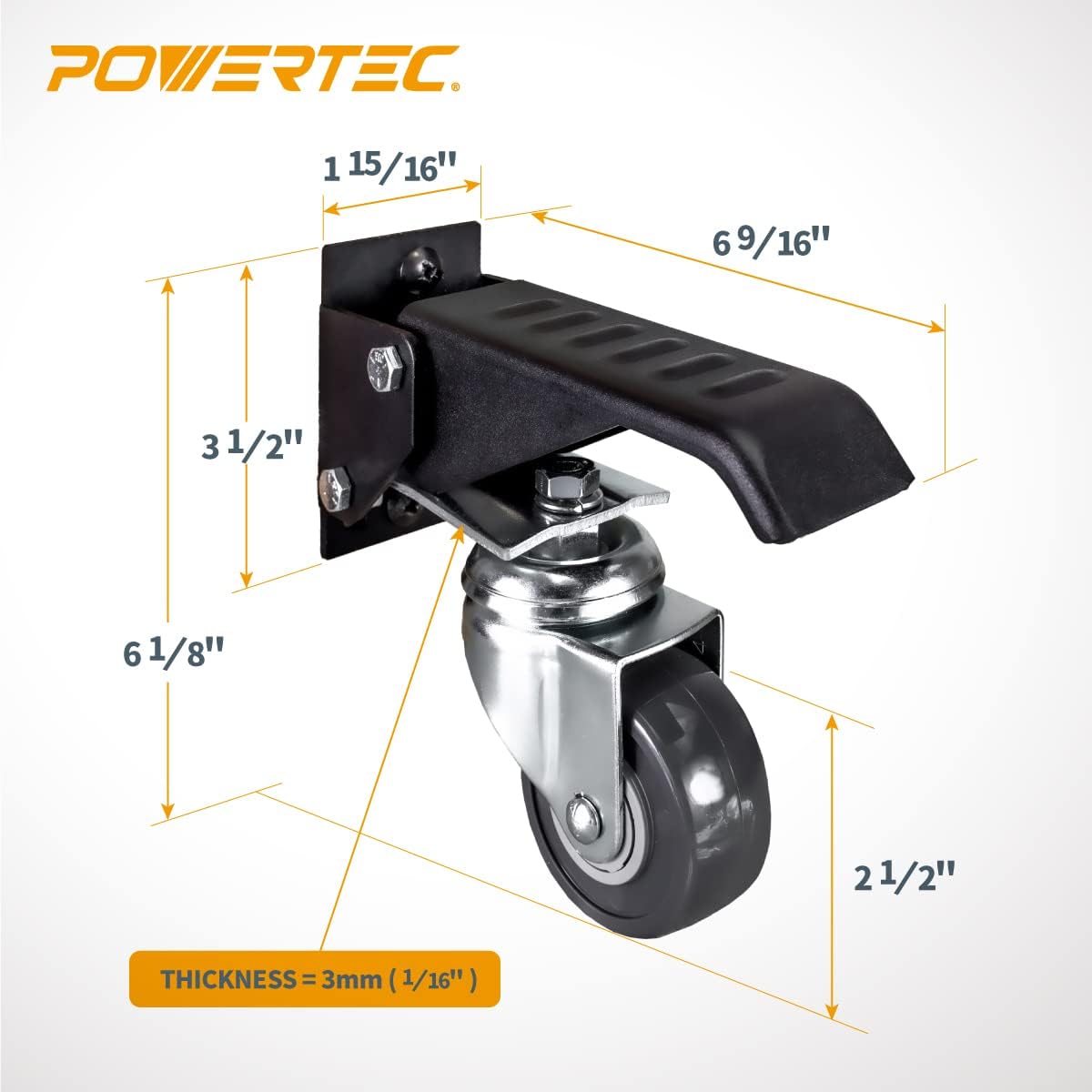 Black Workbench Casters with Quick-Release Plates, Pack of 2 O637