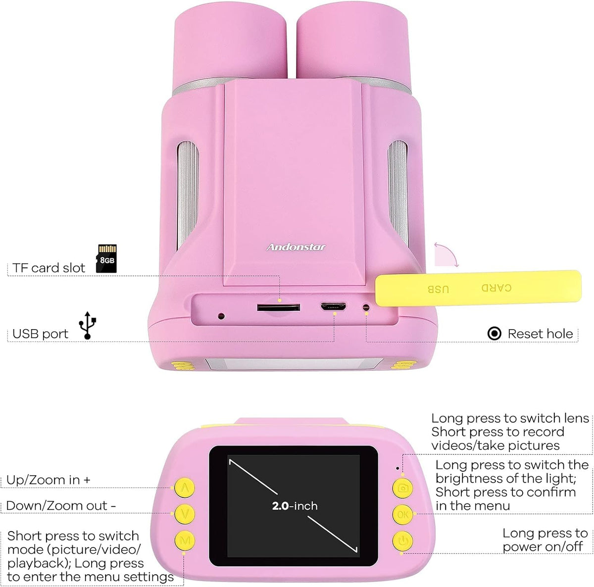 Portable Handheld Kids Microscope 2 LCD Pink N3027