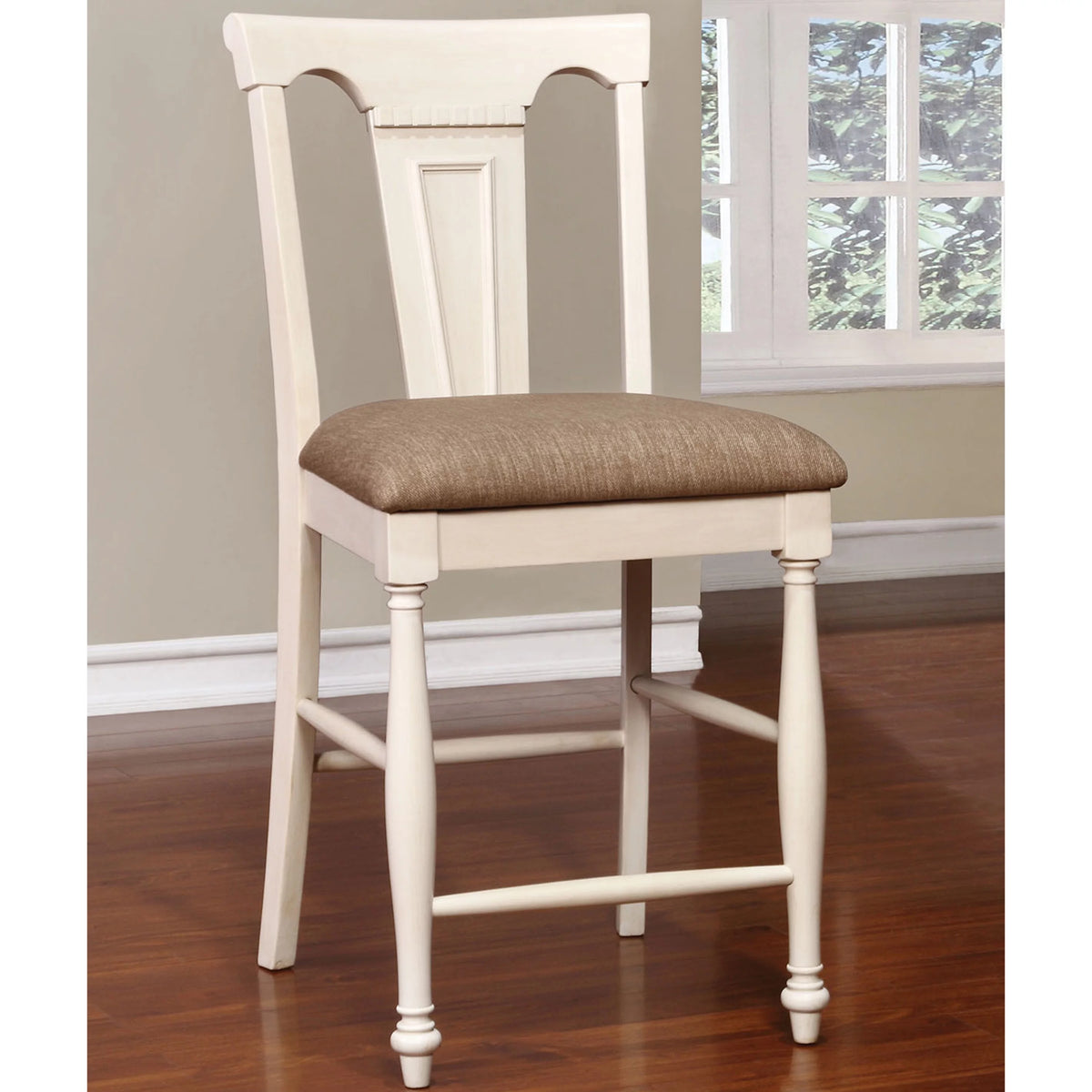 Upholstered Fabric Counter Height Dining Chairs Set of 2 White M433438