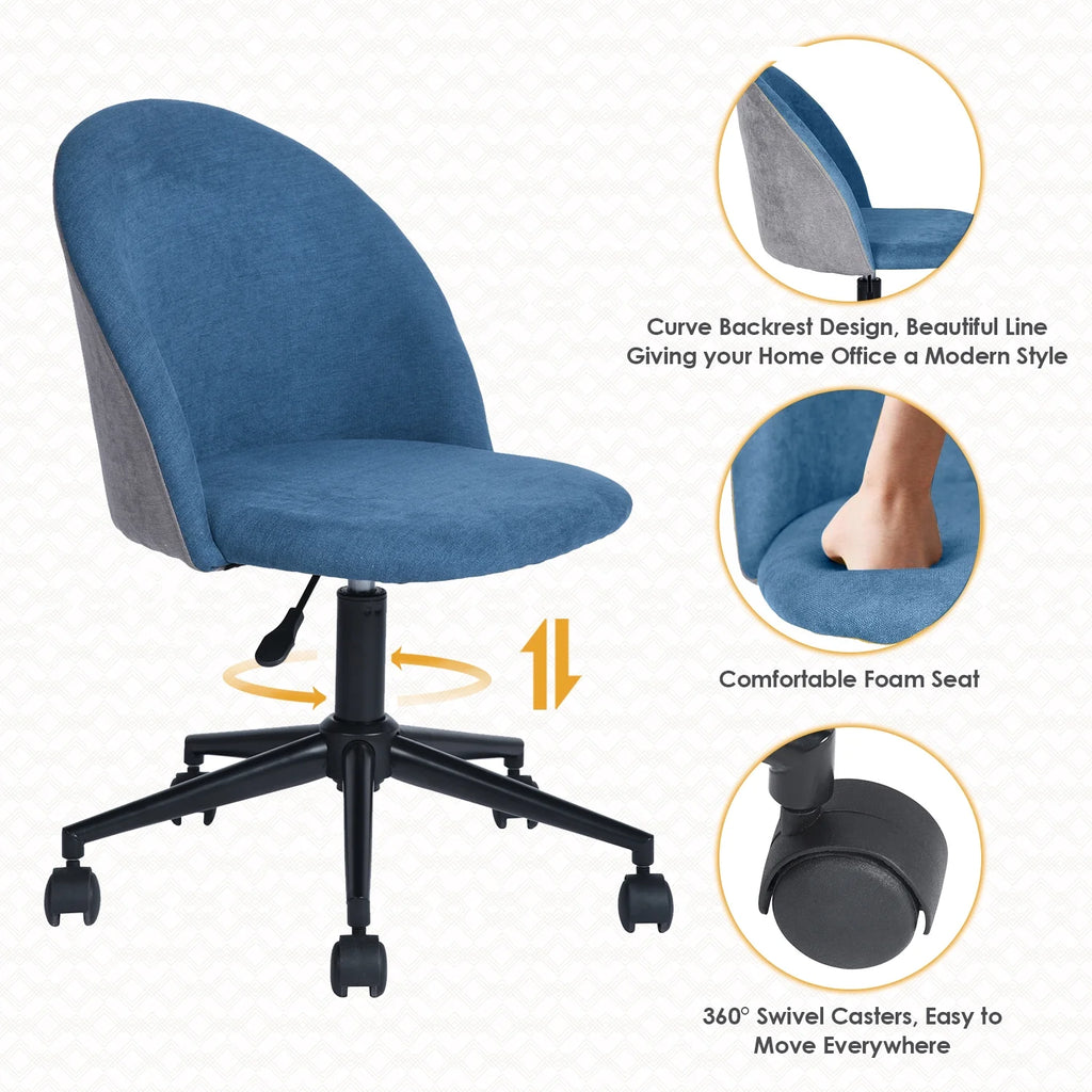 Blue Adjustable Swivel Fabric Upholstered Armless Task Chair H10930