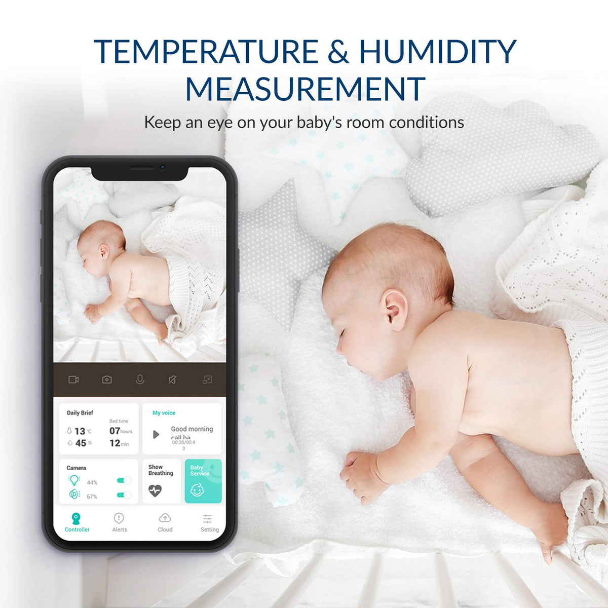 Smart Baby Monitor with Camera and Audio, WiFi HD Video, Night Vision, 360° Speaker, Room Temperature & Humidity Sensors E73576