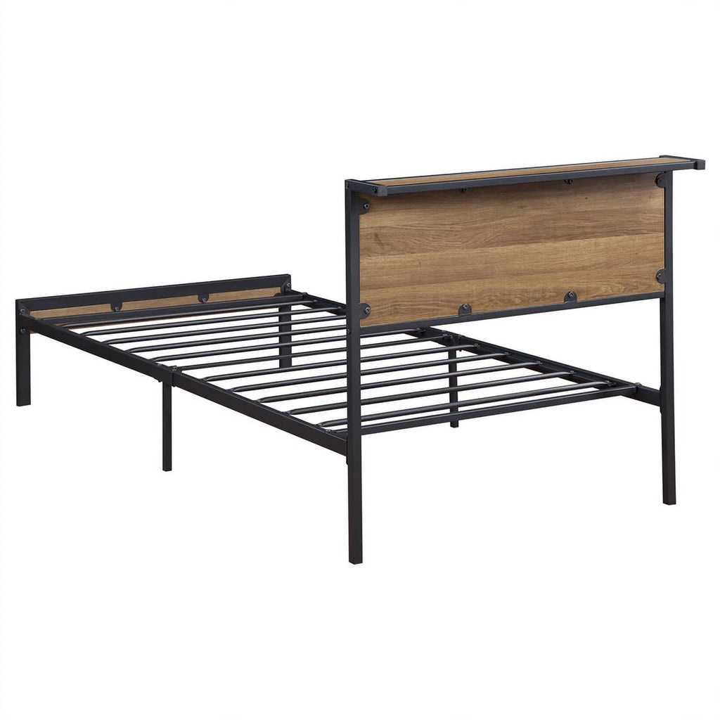 Light Oak Black Metal Twin Platform Bed X817