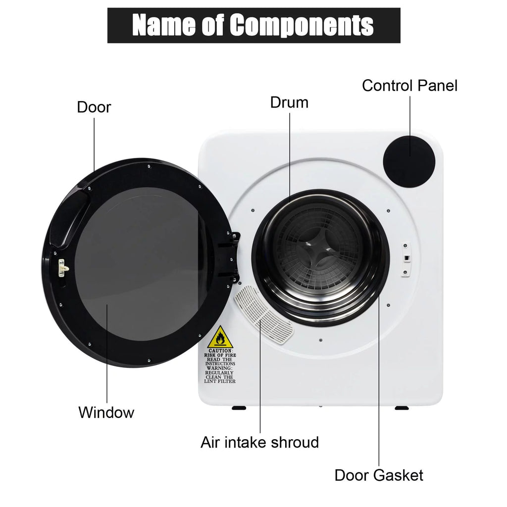 White 3.5 Cu.Ft Stainless Steel Compact Electric Clothes Dryer M106