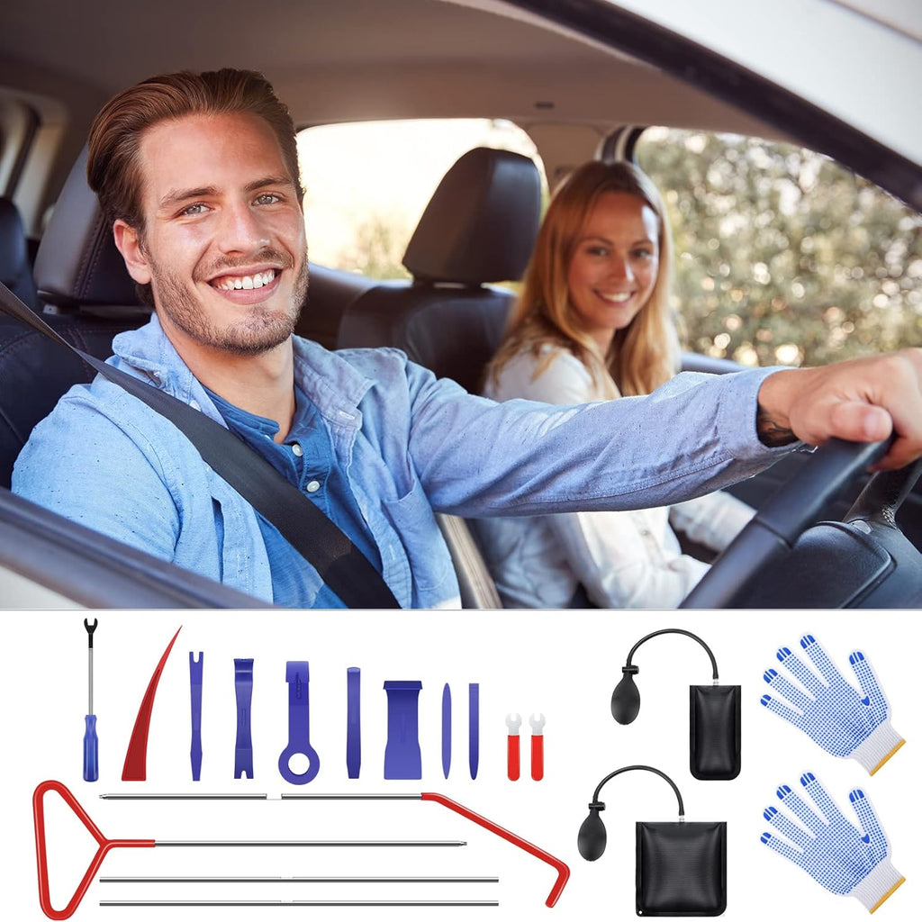 21PCS Car Door Unlock Kit with Long Reach Grabber and Pry Tool D43070