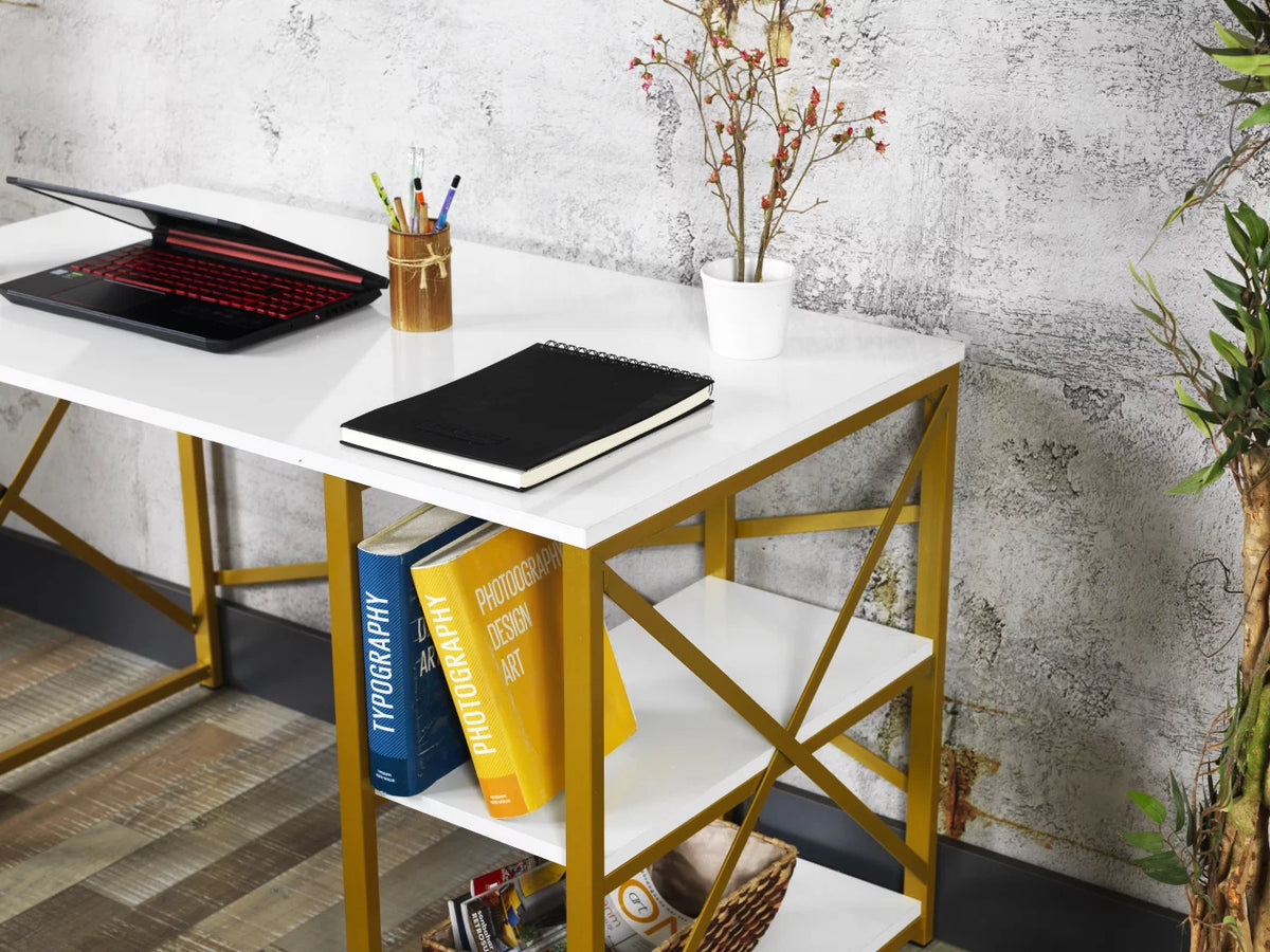 47" White Wooden Top Writing and Computer Desk C857094