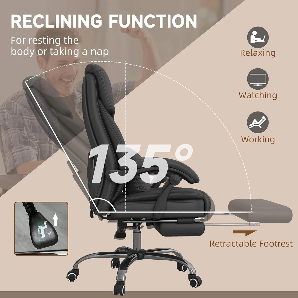 Black PU Leather Reclining Office Chair with Footrest Y86672
