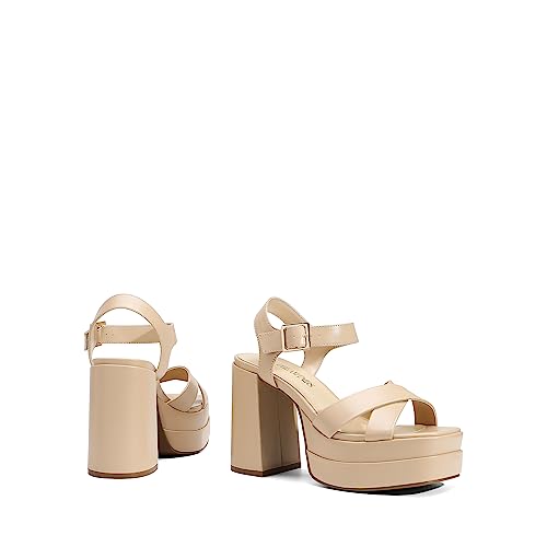 Women's Platform Chunky Heels Square Open Toe Ankle Strap High Heeled Sandals E236