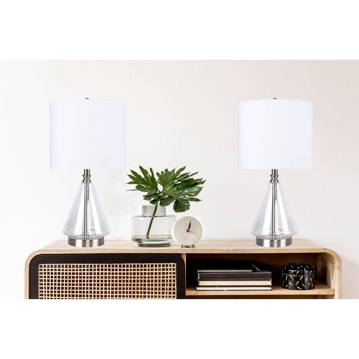 Set of 2 Glass Accent Lamps with Brass Accents G96689