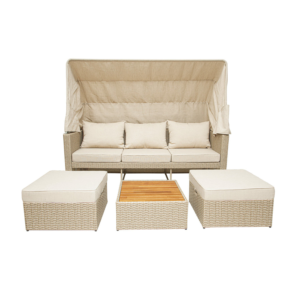 Outdoor Wicker Patio Sofa with Canopy & Ottoman Set B662