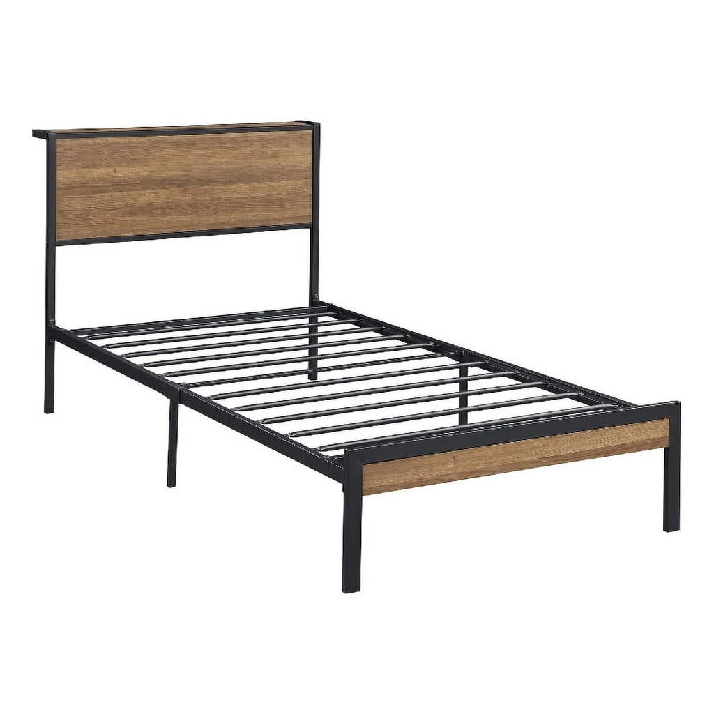 Light Oak Black Metal Twin Platform Bed X817