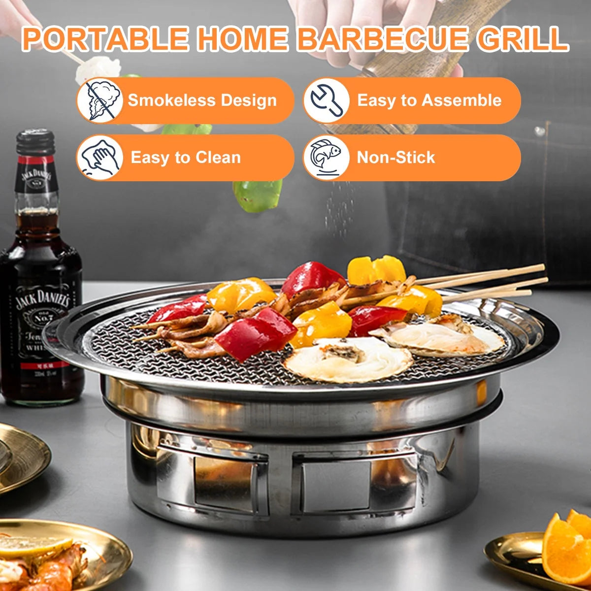 Charcoal Barbecue Grill Non-Stick Portable Stainless Steel Z92162