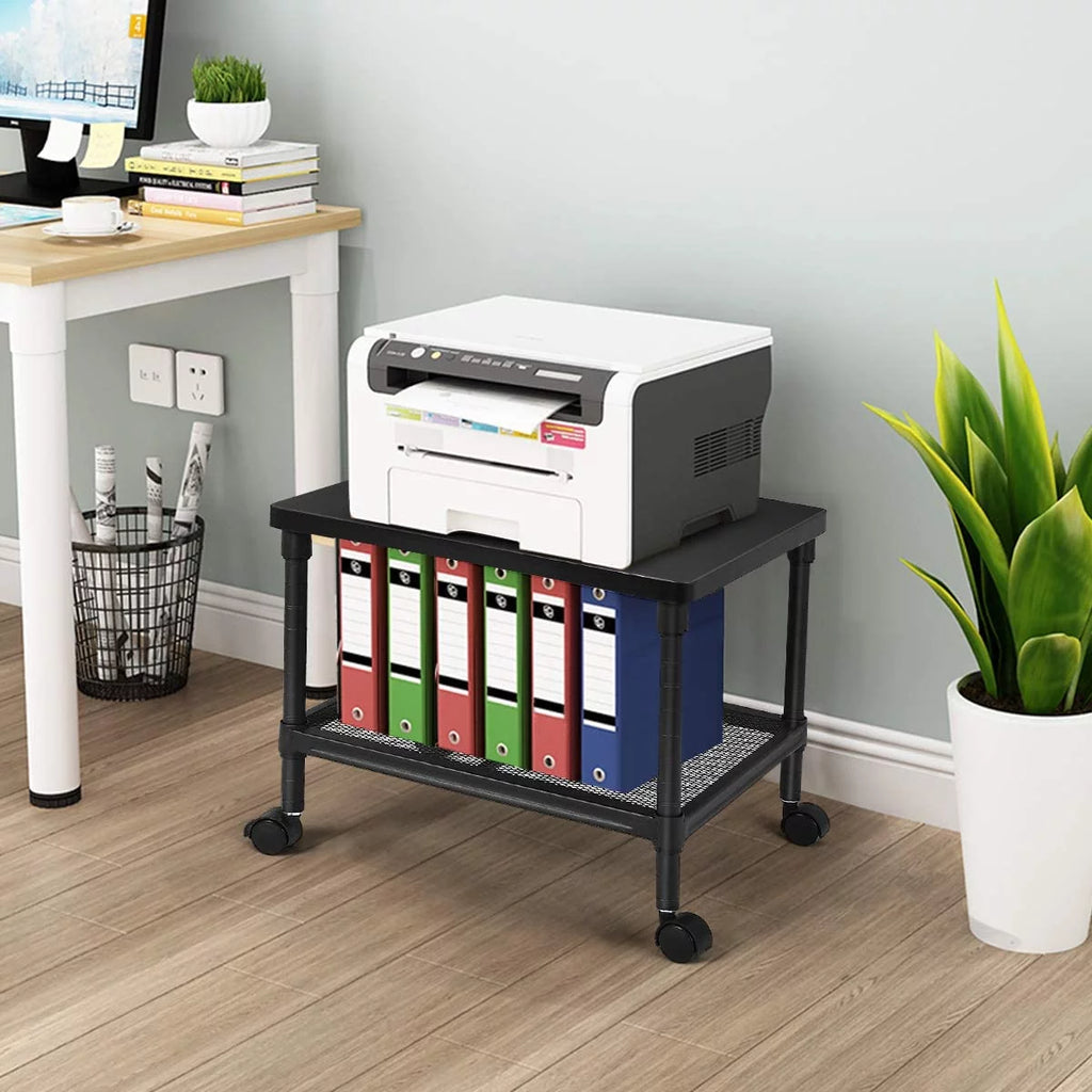 2-Tier Printer Stand with Wheels and Metal Frame U27986