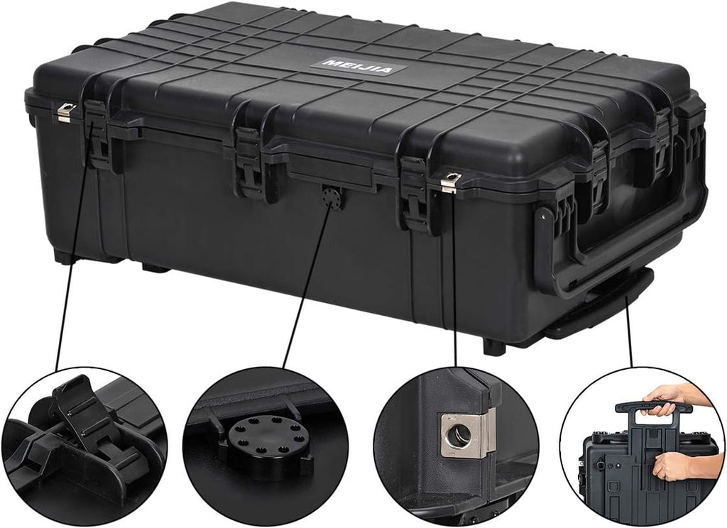 Portable Rolling Waterproof Hard Case with Wheels and Retractable Pull Handle, Black, 31.65inch x 19.37inch x 11.02inch N330