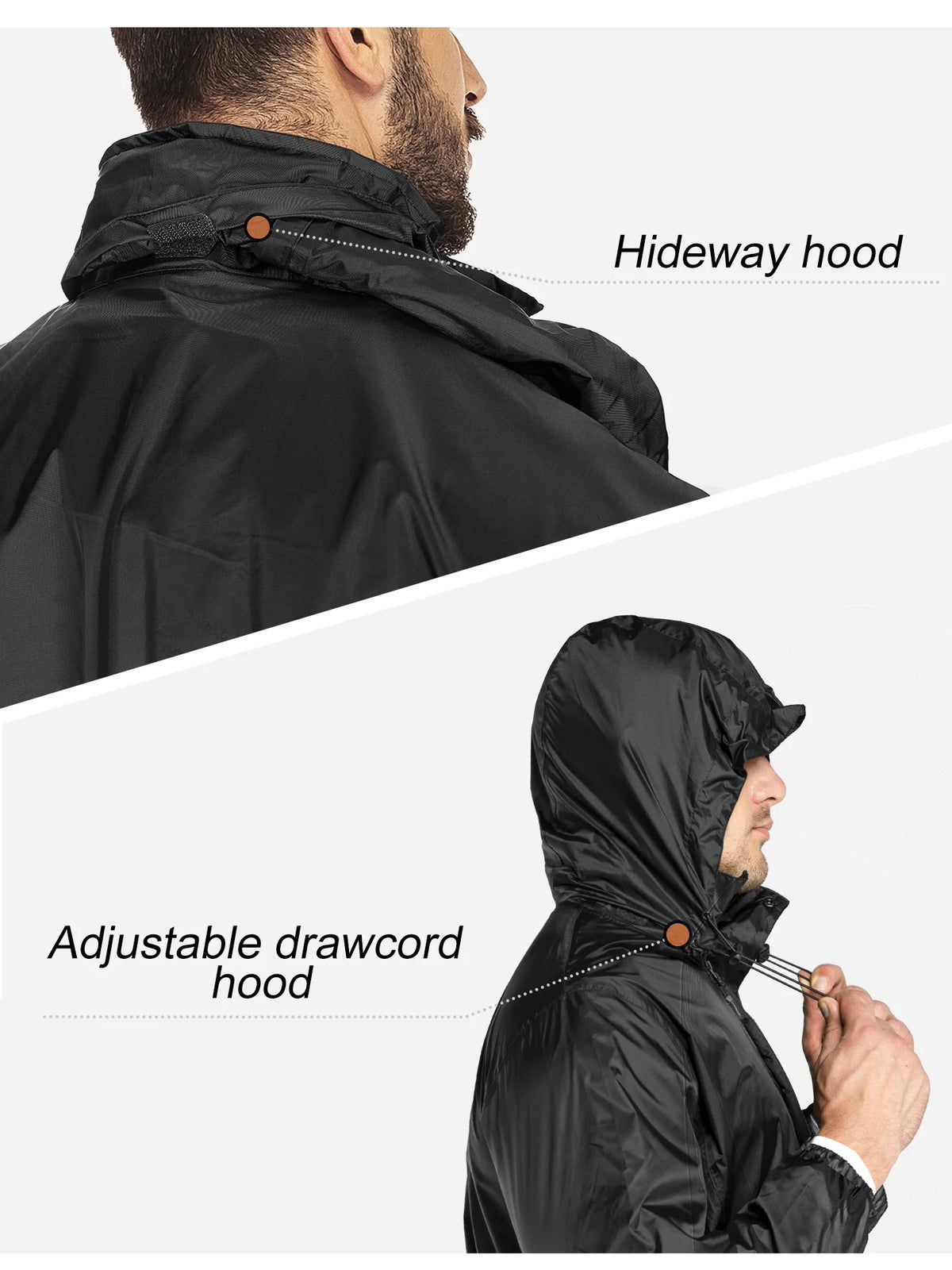 Black Large Waterproof Rain Suit with Hideaway Hood U354
