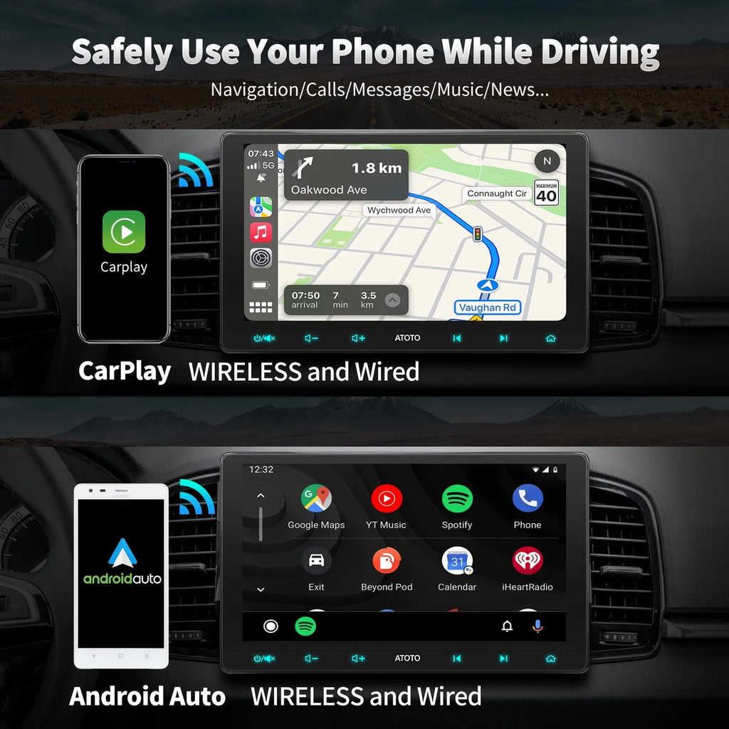 10.1 inch QLED Double Din Car Stereo with Wireless Apple Carplay & Wireless Android Auto B34392