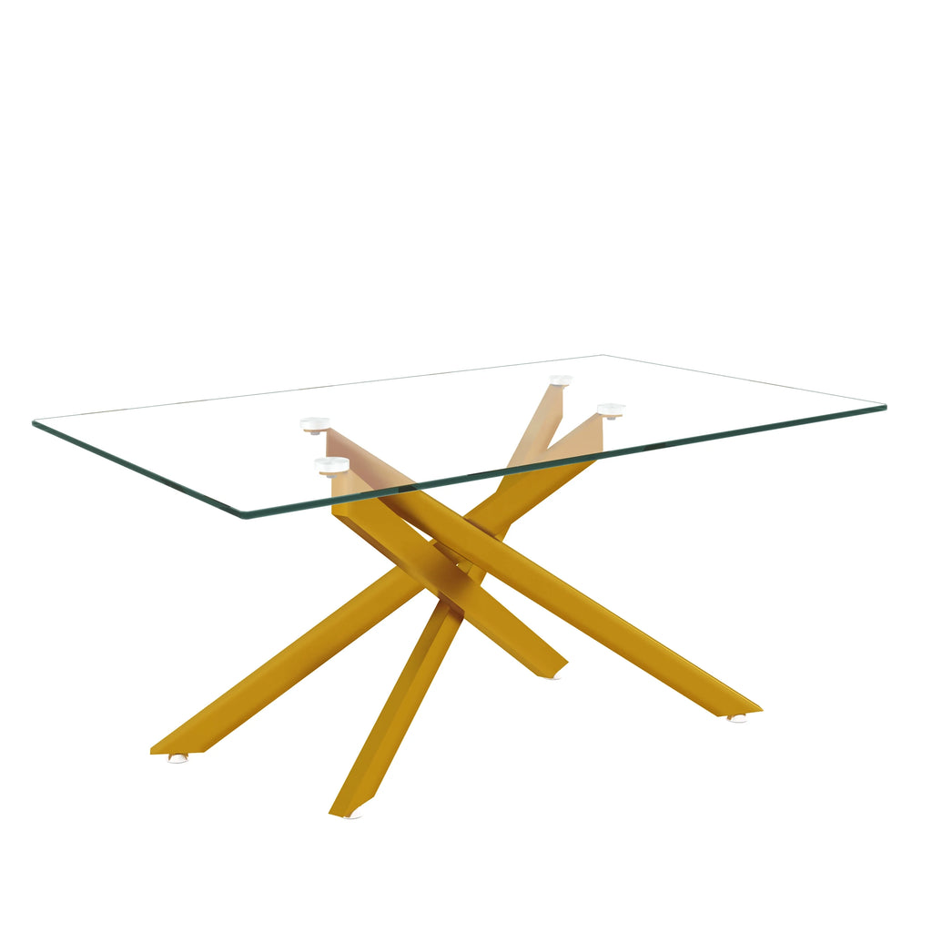 39.4" Rectangular Clear Tempered Glass Coffee Table with Golden Metal Legs R6141