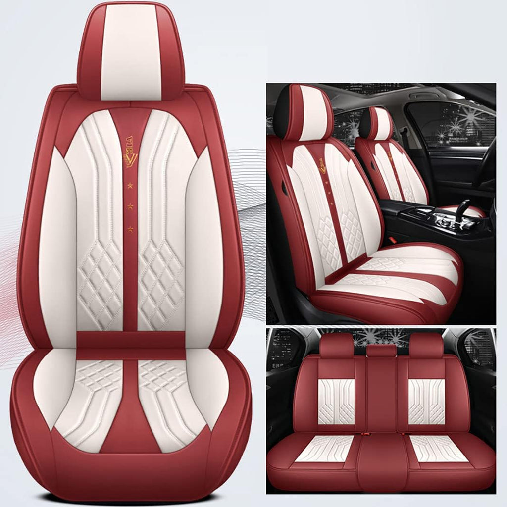 Black&Red 5 Seats Full Set Synthetic Leather Car Seat Cushion Protector V76883