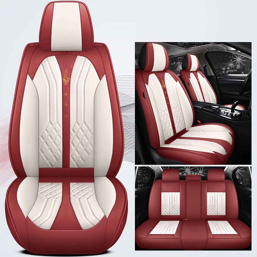 Black&Red 5 Seats Full Set Synthetic Leather Car Seat Cushion Protector V76883