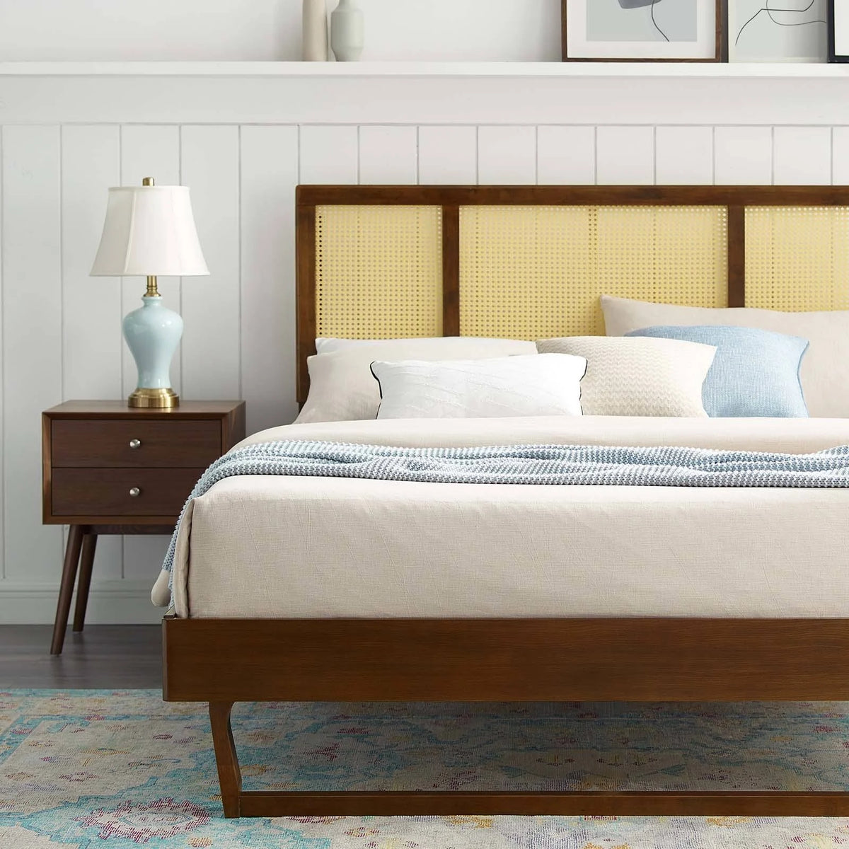 Walnut Full Platform Bed with Angular Legs P698