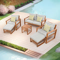 6-Piece Wood Outdoor Patio Conversation Set with Ottomans and Cushions O709
