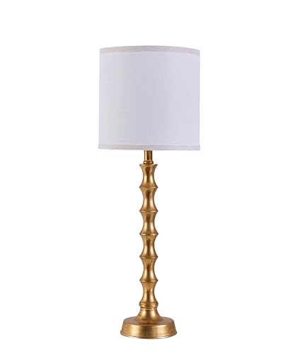 Gold Table Lamp Set of 2 Metal Bamboo Shape Linen White Shade W737