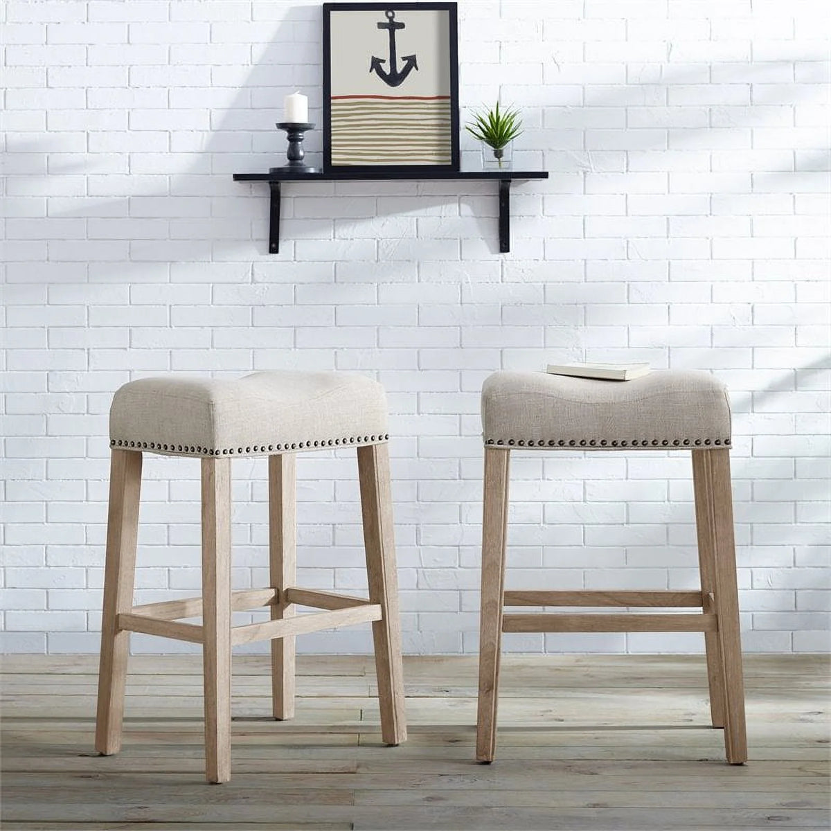 Fabric Upholstered Bar Stool in Tan (Set of 2) S61442