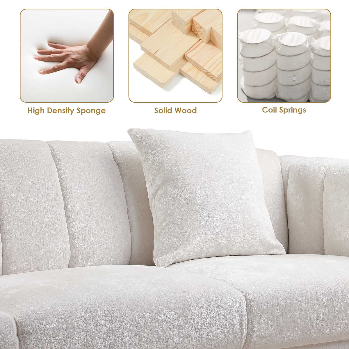 White Chenille Sofa with Armrests B233