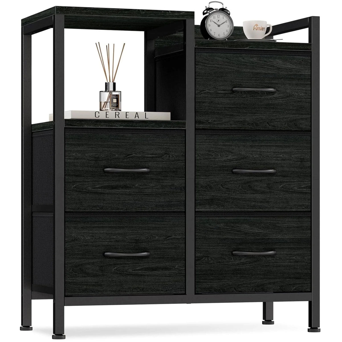 5 Fabric Drawers Rustic Brown Dresser with Shelves M9762