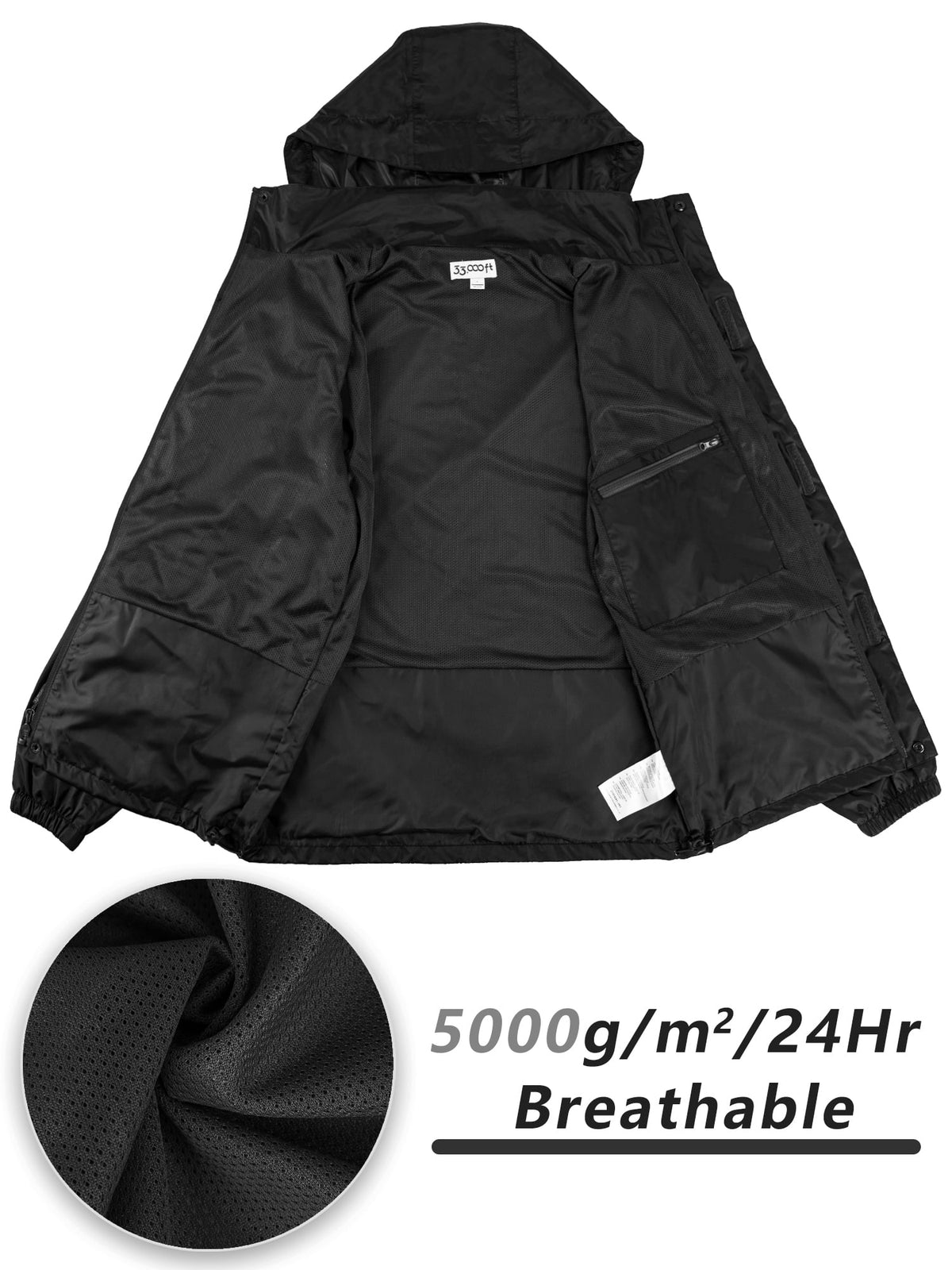 Black Large Waterproof Rain Suit with Hideaway Hood U354