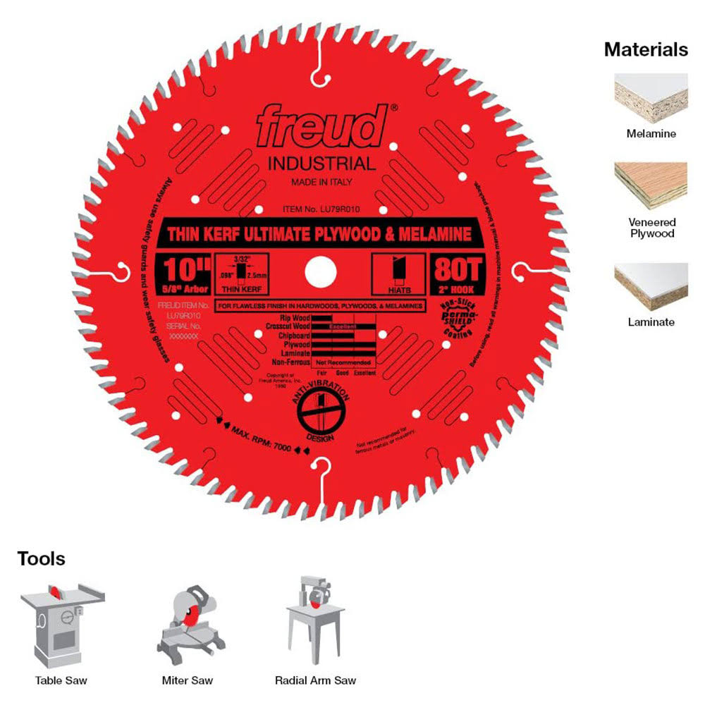 10x22 80T Thin Kerf Plywood & Melamine Saw Blade (4 Pack) L729408
