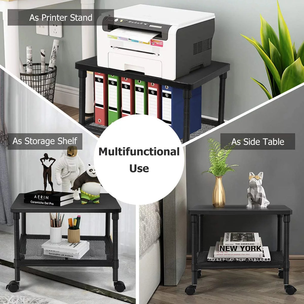 2-Tier Printer Stand with Wheels and Metal Frame U27986