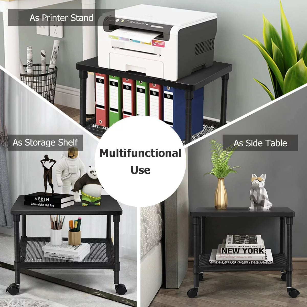 2-Tier Printer Stand with Wheels and Metal Frame U27986