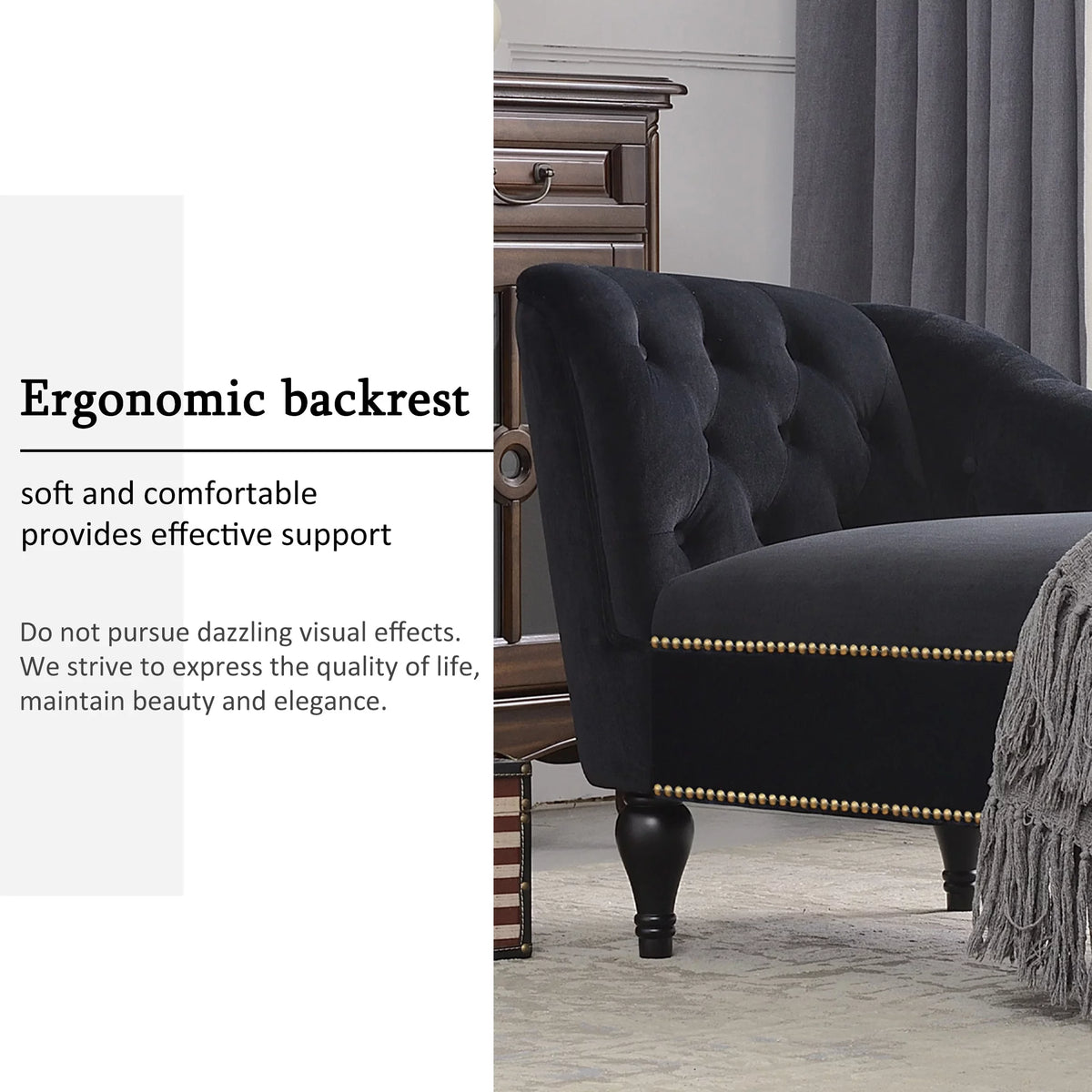 Black Tufted Upholstered Chaise Lounge T67217