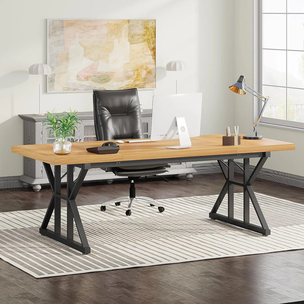 70.8-Inch Light Walnut/Black Executive Desk F550738