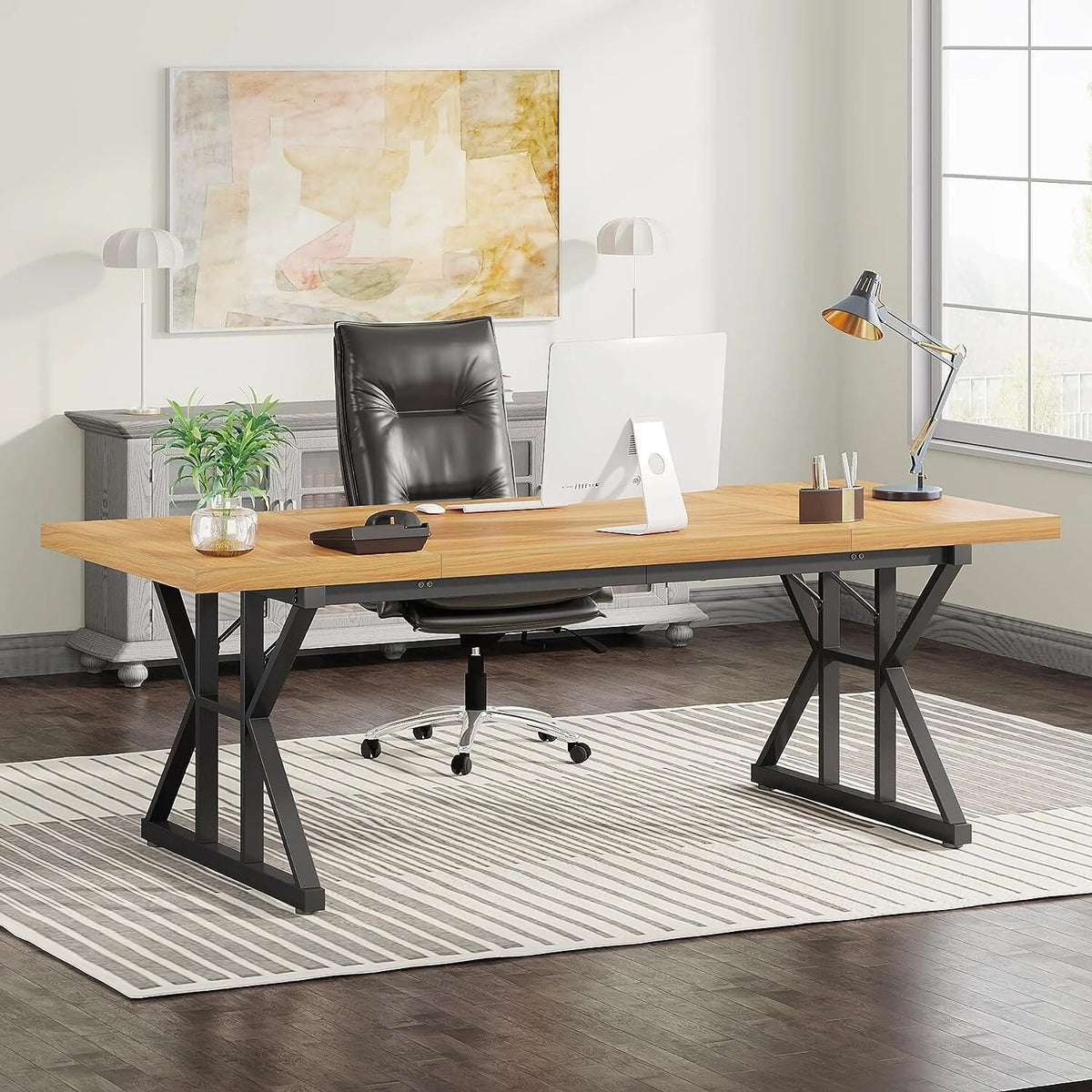 70.8-Inch Light Walnut/Black Executive Desk F550738