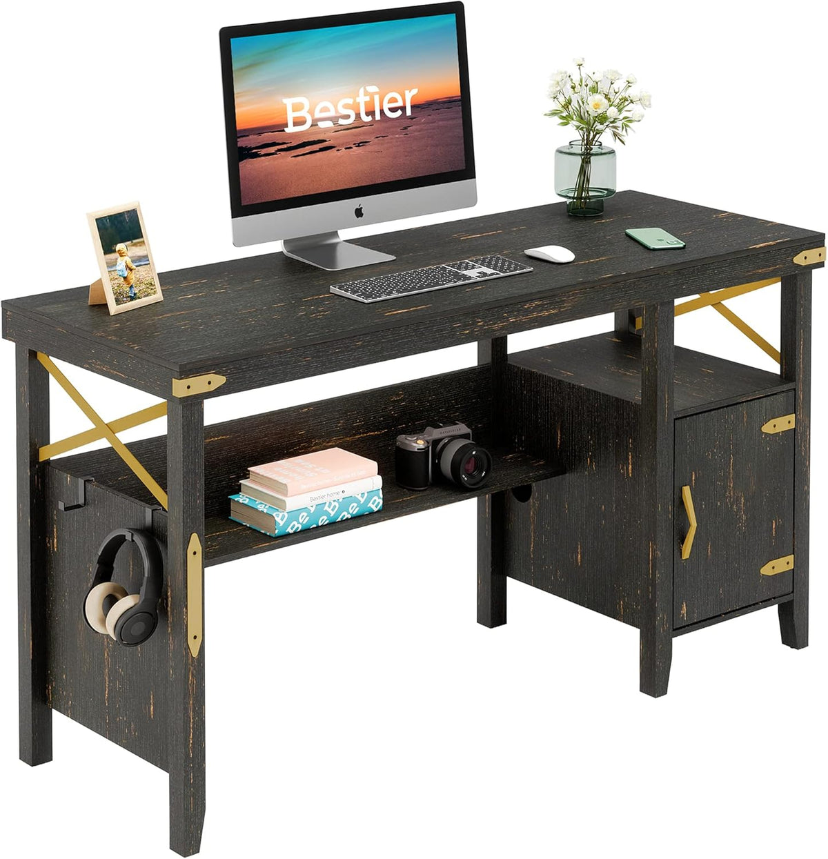 L-Shaped Computer Desk with Storage Cabinet and Bookshelf C6486