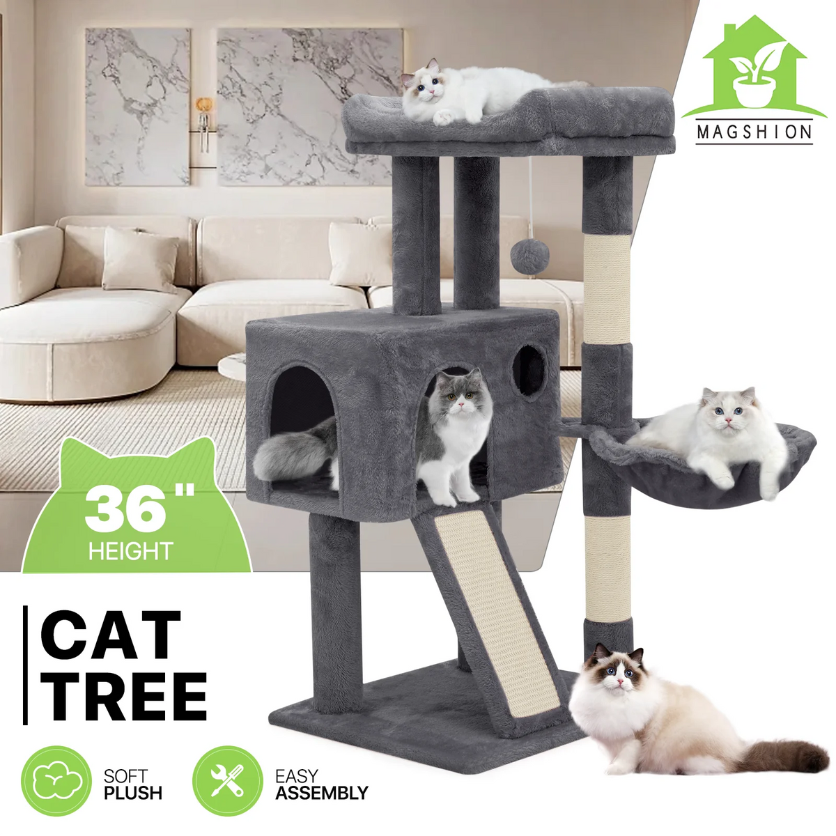 36-in Multi-Level Plush Cat Tree G23798