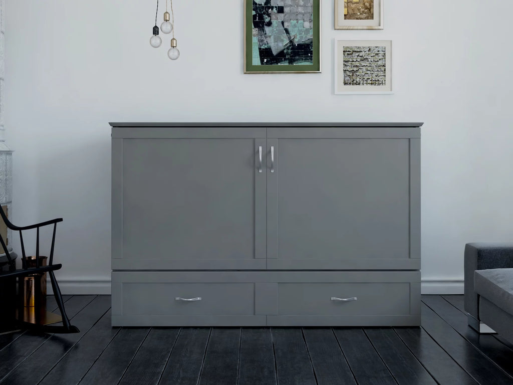 Queen Solid Wood Murphy Bed Chest with Mattress J6691