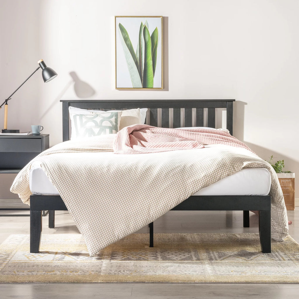Black Twin Solid Wood Platform Bed with Headboard F2903